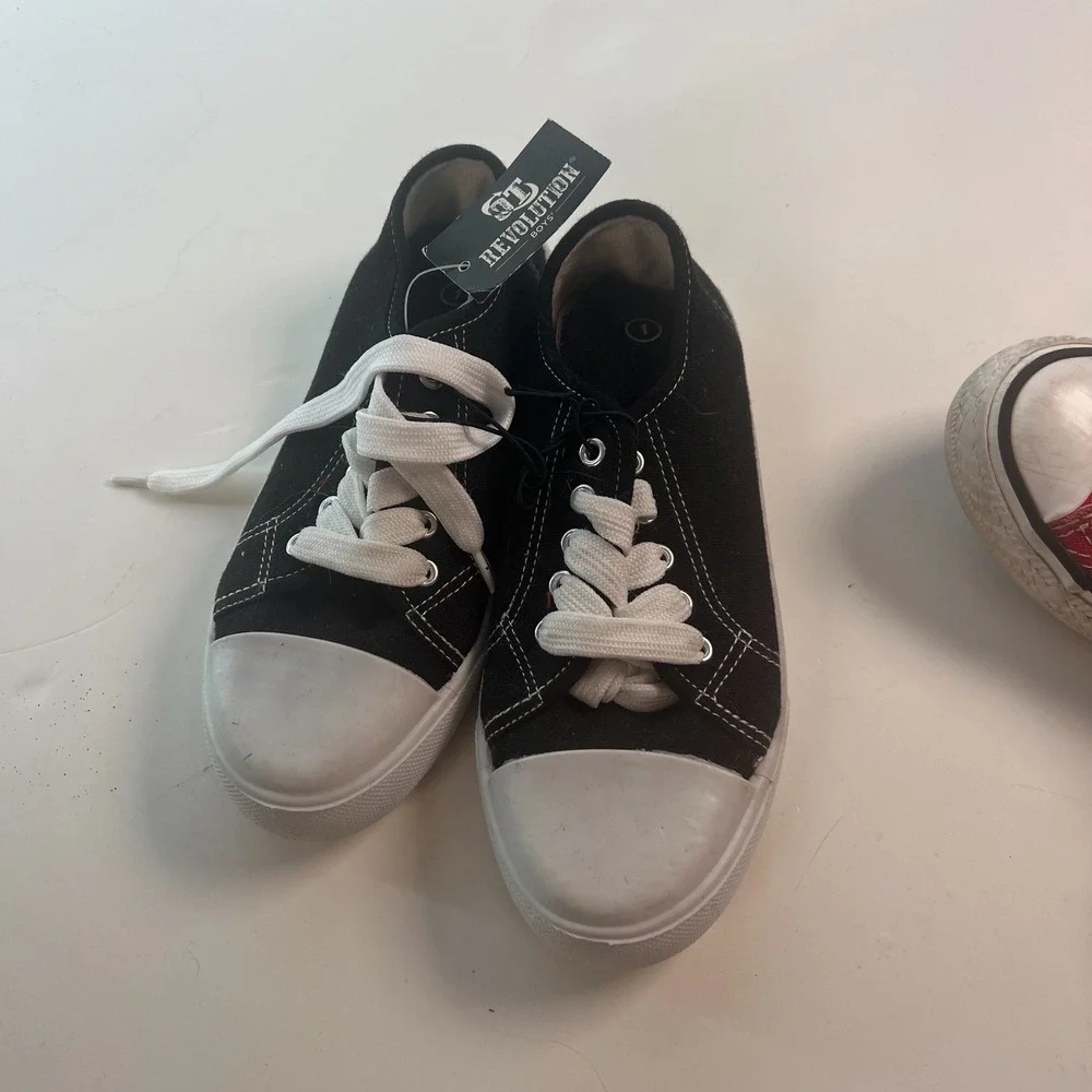 Converse Red Shoes Youth Sz 13 &‎ Revolution Black Shoes Sz 01 Sneakers Bundle
